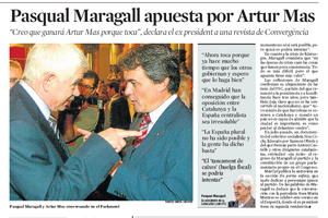 En septiembre, el ex presidente autonómico Pasqual Maragall (PSC) dio su apoyo de cara a las elecciones del 28N al entonces candidato de CiU, Artur Mas (imagen: 'La Vanguardia').
